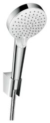 Душевой гарнитур Hansgrohe Crometta Vario EcoSmart Porter, длина 125 см, комплект: ручной душ/шланг для душа/держатель для душа, пластиковый, цвет хром/белый, наружного монтажа, настенный, для душа/ванной