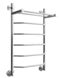 Полотенцесушитель Двин FE 80/50, водяной (1"-1/2" К3  Полированный), с полкой, универсальное подключение, нержавеющая сталь, настенный, форма лесенка, цвет хром, к отоплению и ГВС, для отопления, обогрева в ванной