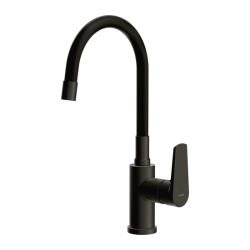 Смеситель для кухни/мойки Cersanit Moduo однорычажный, поворотный/гибкий излив, керамический, высота 237 мм, длина 220 мм, нержавеющая сталь/силикон, цвет черный