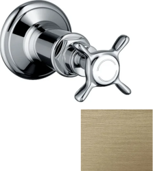 Вентиль Axor Montreux E запорный, с крестообразной рукояткой, скрытого монтажа, настенный, круглый, латунь, цвет: шлифованная бронза, керамический, встраеваемый/встроенный, для встраиваемых систем, для ванны/душа