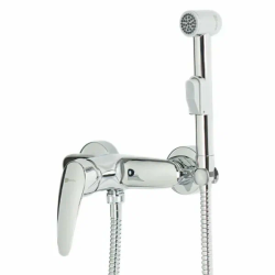 Смеситель с гигиеническим душем Lemark Linara LM0418C , настенный, однорычажный, керамический, без излива, с гибким шлангом/лейкой, латунь, цвет хром