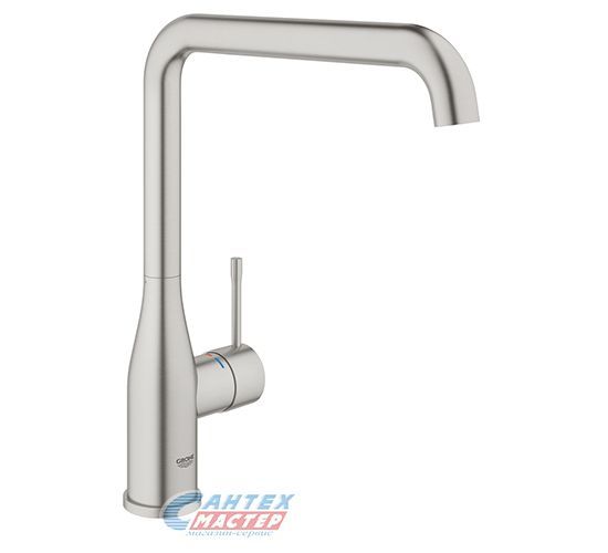 Смеситель для кухни/мойки Grohe Essence однорычажный, керамический, с поворотным изливом, длина 220 мм, латунь, цвет суперсталь, кухонный, хромированный, вертикальный, однорукий, одноручный, однозахватный, одноручковые, кран, комплект, сантехника