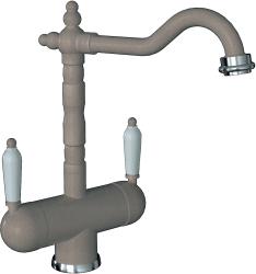 Смеситель для кухни/мойки Flortek Ария FK, с подключением фильтра питьевой воды/биканальный, однорычажный, керамический картридж, с поворотным изливом, высокий, длина излива 219 мм, латунь, цвет песочный