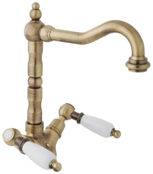 Смеситель для раковины Cezares First, двухвентильный, высокий, длина излива 180 мм, поворотный, керамический, латунь, цвет бронза, с донным клапаном