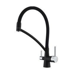 Смеситель для кухни/мойки Paulmark Siegen, с подключением к фильтру/биканальный, однорычажный, поворотный/гибкий излив, керамический картридж, высокий, длина излива 225 мм, латунь, цвет антрацит/хром