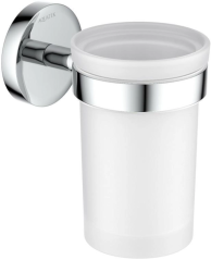 Стакан с держателем Aquatek Европа настенный, латунь/стекло/нержавеющая сталь, округлый, для душа/ванны/зубных щеток, в ванную комнату, цвет хром