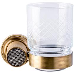 Стакан Boheme Royal Cristal, с держателем, настенный, латунь/сталь/стекло, форма округлая, для зубных щеток в ванную/туалет/душевую кабину, цвет бронза