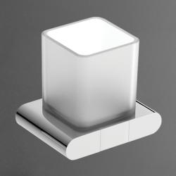 Стакан Art&Max Platino, с держателем, настенный, латунь/стекло, форма квадратная, для зубных щеток в ванную/туалет/душевую кабину, цвет хром