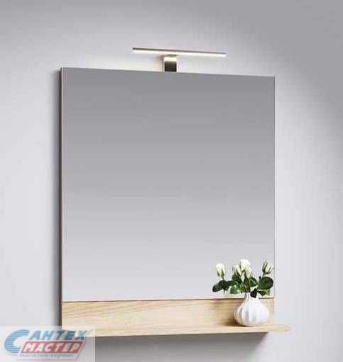 Зеркало Aqwella Фостер 60, 60х80х1.4 см, дуб сонома, в раме (ЛДСП), с полкой (бра/подсветка), прямоугольное, для ванны
