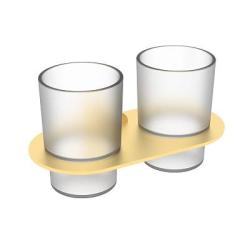 Стакан с держателем Raglo R300.08.03 двойной, с держателем, настенный, нержавеющая сталь/стекло, для зубных щеток в ванную/туалет/душевую кабину, цвет сатин золотой