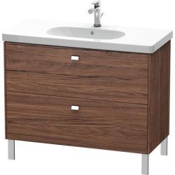 Тумба под раковину Duravit Brioso, 102х46,9х69,3 см, напольная, цвет: орех темный/хром, 2 выдвижных ящика, ДСП, прямоугольная, левая/правая, для раковины D-Code, в ванную комнату