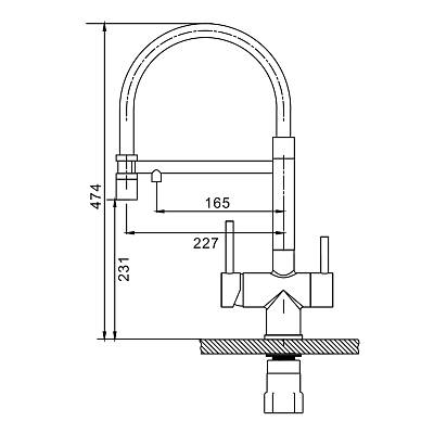Смеситель для кухни/мойки Splenka S70.63.05 с подключением фильтра, однорычажный, поворотный/гибкий, керамический, излив 227 мм, высота излива 231 мм нержавеющая сталь/силикон, цвет сатин/черный