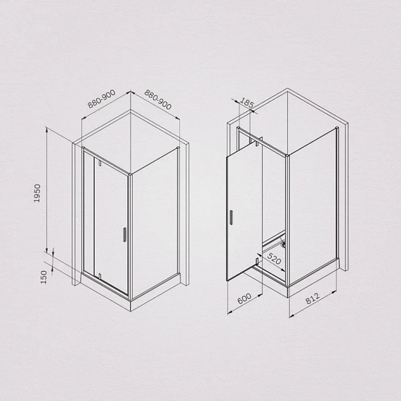 Душевое ограждение Am.Pm Gem 90x90 см без поддона, прозрачное закаленное стекло 5/6 мм, профиль черный матовый, закаленное стекло/алюминий, квадратное