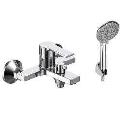 Смеситель для ванны/душа Voda Raft однорычажный, керамический, настенный, излив короткий, фиксированный 158 мм, латунь, цвет хром, универсальный, с шлангом и лейкой RF54acs