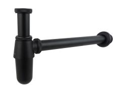 Сифон для раковины Aquatek AQ6011MB бутылочный, без выпуска, 1 1/4" горизонтальный/боковой выпуск (в стену), латунь/нержавеющая сталь, цвет матовый черный, для раковины/умывальника