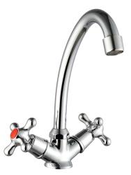 Смеситель для раковины/умывальника Voda Ladoga двухвентильный, поворотный, нефиксированный, длина излива 110 мм, латунь, цвет хром LDG26