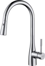 Смеситель для кухни/мойки D&K Rhein Schiller, однорычажный, керамический, с поворотным/выдвижным изливом, длина 21,8 см, латунь, цвет хром, кухонный