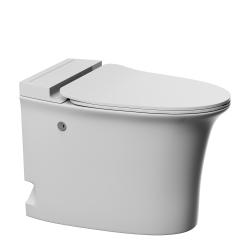 Унитаз приставной ABBER Bequem, цвет белый, с импульсным смывом, напольный, горизонтальный (прямой) выпуск, система антивсплеск, с быстросьемным сиденьем микролифт, дюропласт AC1125P