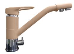 Смеситель для кухни/мойки GranFest, с подключением фильтра для питьевой воды, однорычажный, керамический картридж, низкий, с поворотным изливом, длина 215 мм, латунь, цвет топаз
