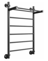 Полотенцесушитель Двин FJ 80/50, водяной (1"-1/2" К3  оружейная сталь), с полкой, универсальное подключение, нержавеющая сталь, настенный, форма лесенка, цвет оружейная сталь, к отоплению и ГВС, для отопления, обогрева в ванной