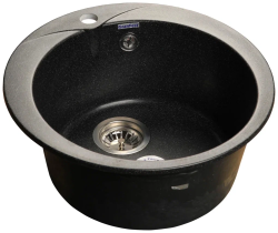 Мойка GranFest d47,5 см, врезная, мраморная, круглая, цвет черный, с отверстием под смеситель, слив-перелив, без крыла, для кухни