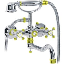 Смеситель для ванны/душа Migliore Lady, настенный, двухвентильный, поворотный, длина 245 мм, керамический, латунь, цвет хром/золото