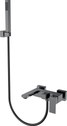 Смеситель для ванны/душа Boheme Qubic, однорычажный, настенный, керамический, неповоротный, длина излива 185 мм, латунь, цвет оружейная сталь