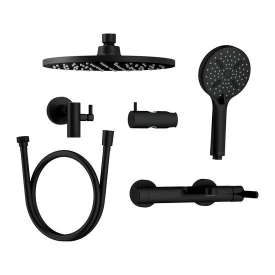 Душевая система Cersanit OLIVA (смеситель стандартный) с изливом 3 режима шланг 150 металл, цвет черный матовый, комплект: однорычажный смеситель/тропический душ