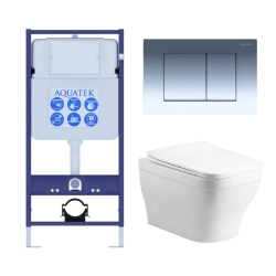 Комплект унитаза с инсталляцией Aquatek Амадео (Сет) c сиденьем микролифт, с клавишей смыва (кнопкой, клавишей двойного смыва) хром, комплект крепления