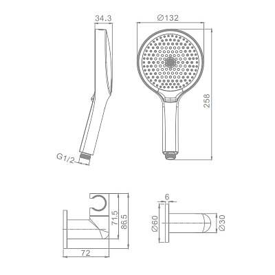 Душевой гарнитур Raglo R476.43.03 комплект: ручной душ 3 режима/держатель для душа/шланг для душа 150 см, латунь/пластик, цвет сатин золотой