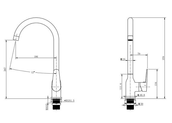 Смеситель для кухни/мойки Knotlor Pulse однорычажный, поворотный, R-излив высокий, длина излива 186 мм, латунь, цвет хром