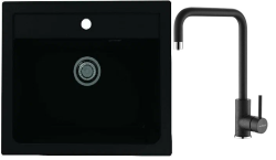 Сет мойка+смеситель ALVEUS для кухни №35F GRANITAL, мойка GRANITAL ATROX 30 CARBON-G91, арт. 1131996 59х50х19,5 см, врезная, искусственный гранит, прямоугольная, цвет карбон, смеситель GRANITAL DUAL CARBON-G91, арт. 1139812 однорычажный