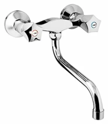 Смеситель для кухни/мойки Esko Moscow, двухвентильный, поворотный,с длинным изливом, латунный, длина излива 200 мм, латунь, цвет хром, кухонный, хромированный, вертикальный, кран, водопроводные, размер, характеристики, высота, расстояние