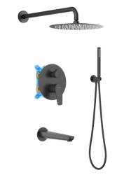 Душевая система Aquatek Бетта 4 в 1 встраиваемая, цвет матовый черный, комплект: однорычажный, смеситель/излив/тропический душ (с верхней лейкой)/лейка/шланг, встраиваемый (скрытый) монтаж
