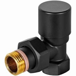 Клапан регулирующий Stout Design 1/2" (вентиль) запорно-балансировочный, цвет черный, угловой, ручной, регулируемый, с полусгоном, сгоном, американкой, для радиатора отопления