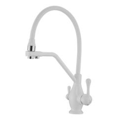 Смеситель для кухни/мойки ROSE однорычажный, с подключением к фильтру, гибкий излив, поворотный, высокий, длина 245 мм, латунь, силикон, цвет белый