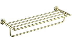 Полка Aquatek Классик с полотенцедержателем, 600х217 мм настенная, цвет полированное золото, латунь, прямоугольная, подвесная, для душа/ванной