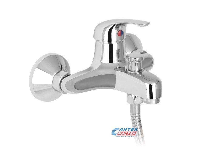 Смеситель для ванны/душа Mofem 202 Junior однорычажный, керамический, настенный, излив фиксированный 123 мм, с гибким шлангом, душем/лейкой, латунь, цвет хром, короткий, универсальный, горизонтальный, рычажный, кран, комплект, сантехника, размер