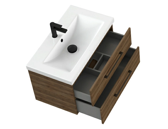Тумба под раковину Cersanit LARA 80 для COMO 80, подвесная, цвет орех табак, 2 выдвижных ящика, прямоугольная