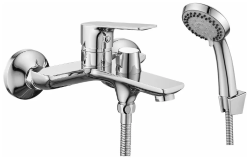 Смеситель для ванны/душа Rossinka, однорычажный, настенный, керамический, неповоротный, с коротким изливом 187 мм, латунь, цвет хром