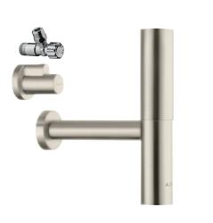 Сифон Axor Flowstar дизайнерский, с угловым клапаном и крышкой, для раковины, бутылочный, G 1 ¼, гидрозатвор/мокрый затвор, горизонтальный/боковой выпуск (в стену), латунь, цвет под сталь