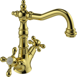 Смеситель для раковины/умывальника Boheme Tradizionale Oro, двухвентильный, поворотный, керамический, длина излива 150 мм, латунь, цвет золото