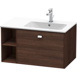 Тумба под раковину Duravit Brioso, 82х47,9х44,2 см, подвесная, 1 выдвижной ящик, с открытой полкой справа, ДСП, цвет: каштан темный/хром, шкафчик навесной, механизм доводчика, прямоугольная, правая, в ванную комнату