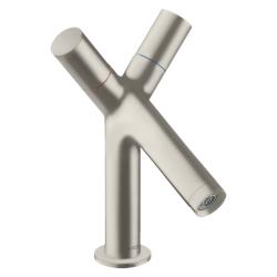 Смеситель для раковины Axor Starck 80, двухвентильный, фиксированный излив, длина излива 10,5 см, керамический, латунь, цвет под сталь, со сливным гарнитуром