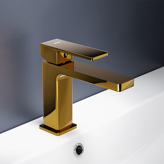 Смеситель для раковины/умывальника Damixa Gala, однорычажный, неповоротный, керамический, длина излива 125 мм, латунь, цвет золото