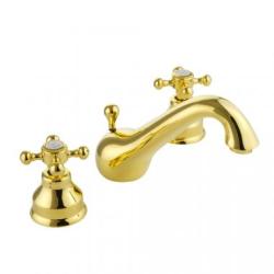 Смеситель для раковины Migliore Lady, двухвентильный, излив короткий, неповоротный, длина 135 мм, керамический, латунь, цвет золото