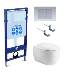 Комплект унитаза с инсталляцией Aquatek Альтаир (Сет) c сиденьем микролифт, с клавишей смыва (кнопкой, клавишей двойного смыва) хром матовая, комплект крепления
