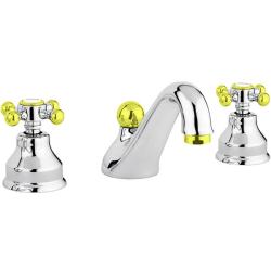 Смеситель для раковины Migliore Lady, двухвентильный, излив короткий, неповоротный, длина 135 мм, керамический, латунь, цвет хром/золото