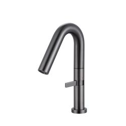 Смеситель для раковины/умывальника Knotlor Elixir, однорычажный, поворотный, керамический, длина излива 138 мм, нержавеющая сталь, цвет вороненая сталь, матовый