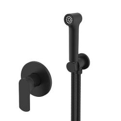 Смеситель с гигиеническим душем Raglo R03.53.06 встраиваемый, однорычажный, керамический, без излива, с гибким шлангом/лейкой, латунь, цвет черный